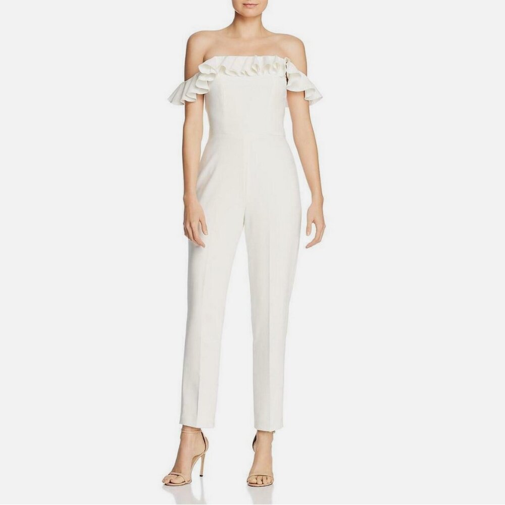 French Connection Whisper Off the Shoulder Ruffle Jumpsuit